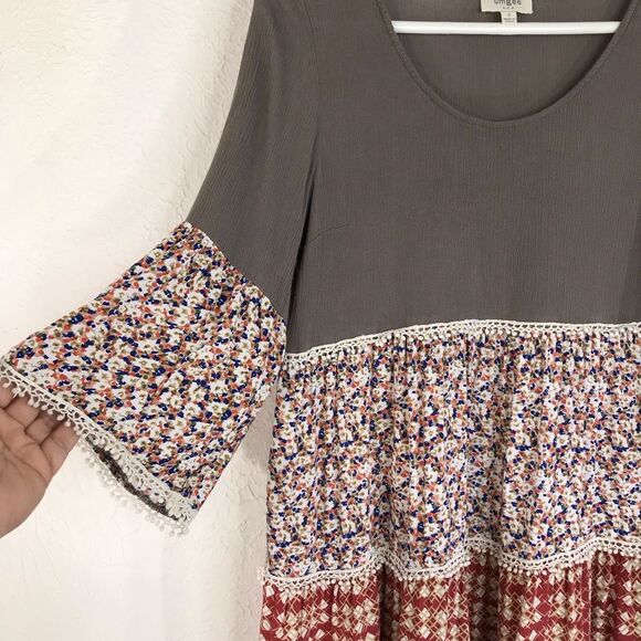 Umgee Womens Tiered Mix Print Floral Boho Tunic Mini Dress Size Small - Picture 6 of 14